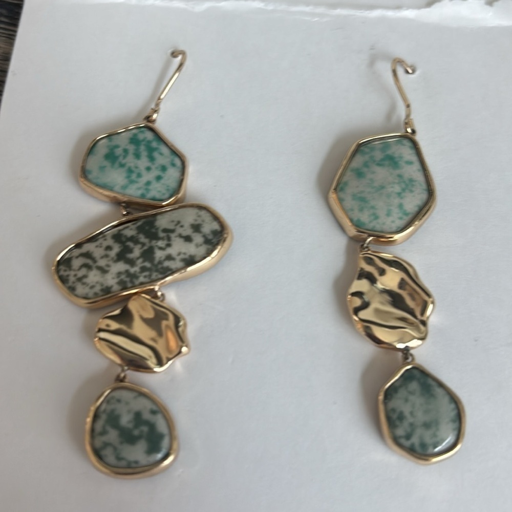 Ceramic & Other Stories Green and Gold Asymmetrical Earrings